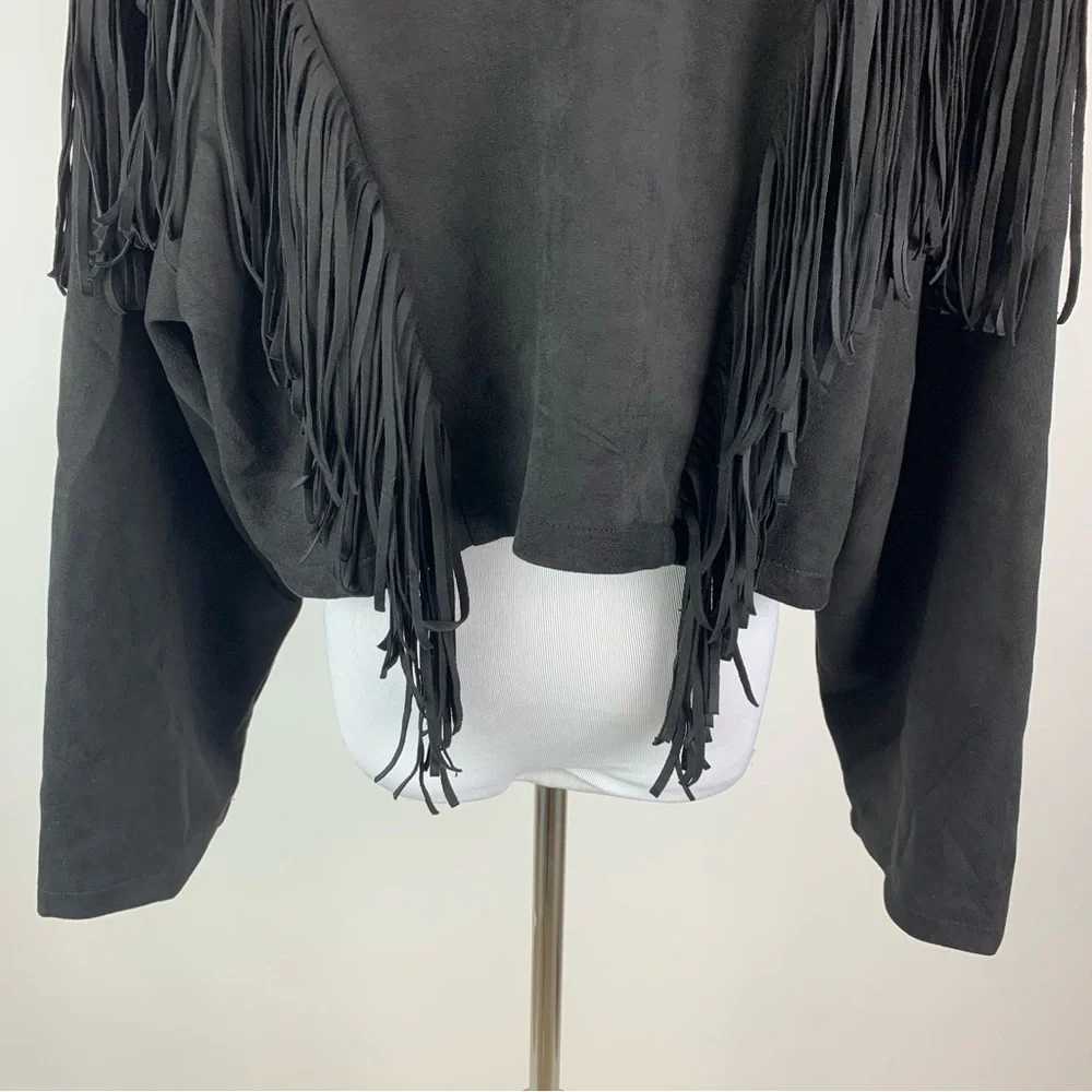 Shein Curve Black Fringe Faux Suede Jacket 4X - Picture 11 of 13